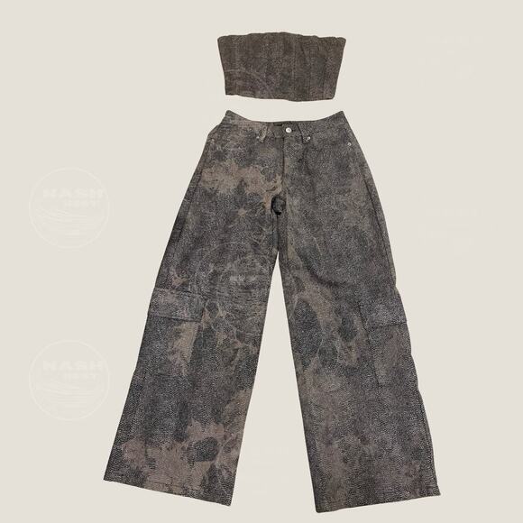 Forever 21 Glitter Dot 2-Pc Set | Wide Leg Cargo Pants, Tube Top Streetwear NWOT - Picture 1 of 12